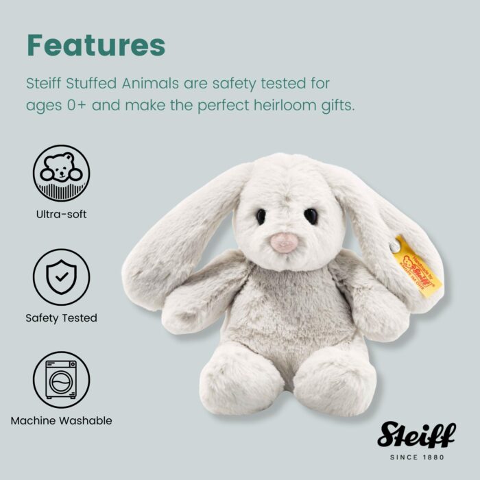 Steiff Hoppie Hase 18 cm hellgrau, Plüschtier Hase mit Schlappohren, Soft Cuddly Friends, flauschiges Stofftier zum K – Bild 3
