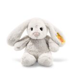 Steiff Hoppie Hase 18 cm hellgrau, Plüschtier Hase mit Schlappohren, Soft Cuddly Friends, flauschiges Stofftier zum K