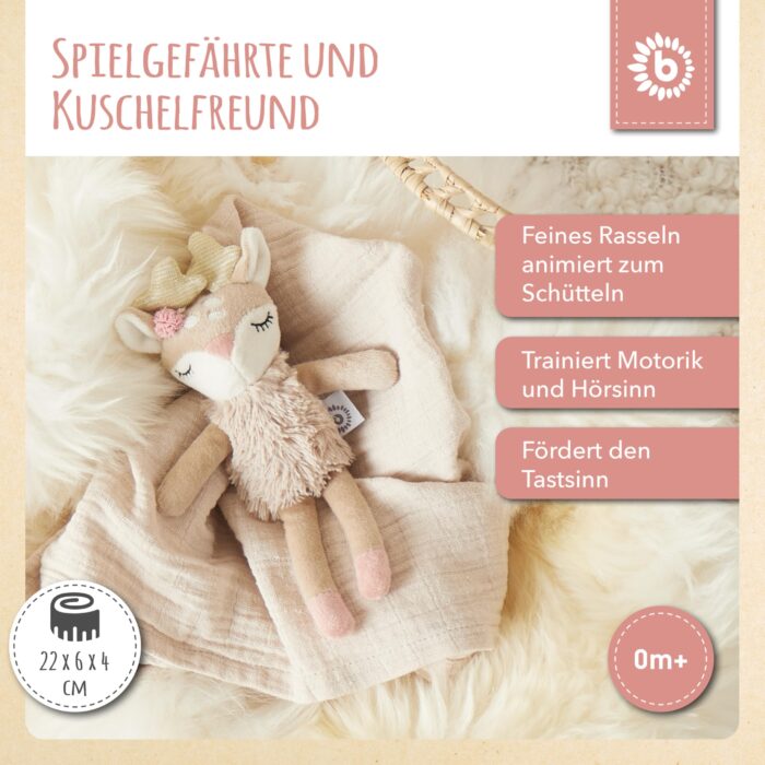 Bieco Kuscheltier Reh Ella mit Rassel | Baby Kuscheltier ab 0 Monate Stofftier Baby Plüschtier Reh re – Bild 7