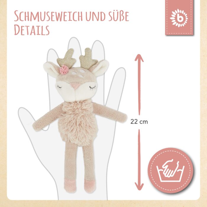 Bieco Kuscheltier Reh Ella mit Rassel | Baby Kuscheltier ab 0 Monate Stofftier Baby Plüschtier Reh re – Bild 5
