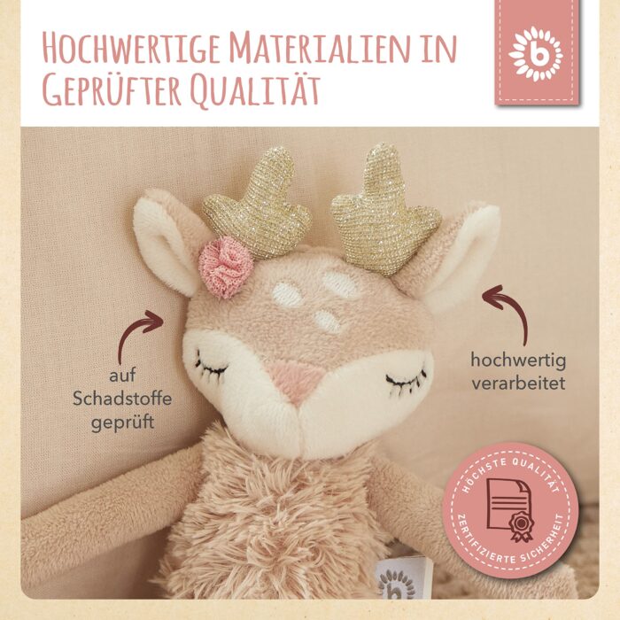 Bieco Kuscheltier Reh Ella mit Rassel | Baby Kuscheltier ab 0 Monate Stofftier Baby Plüschtier Reh re – Bild 4